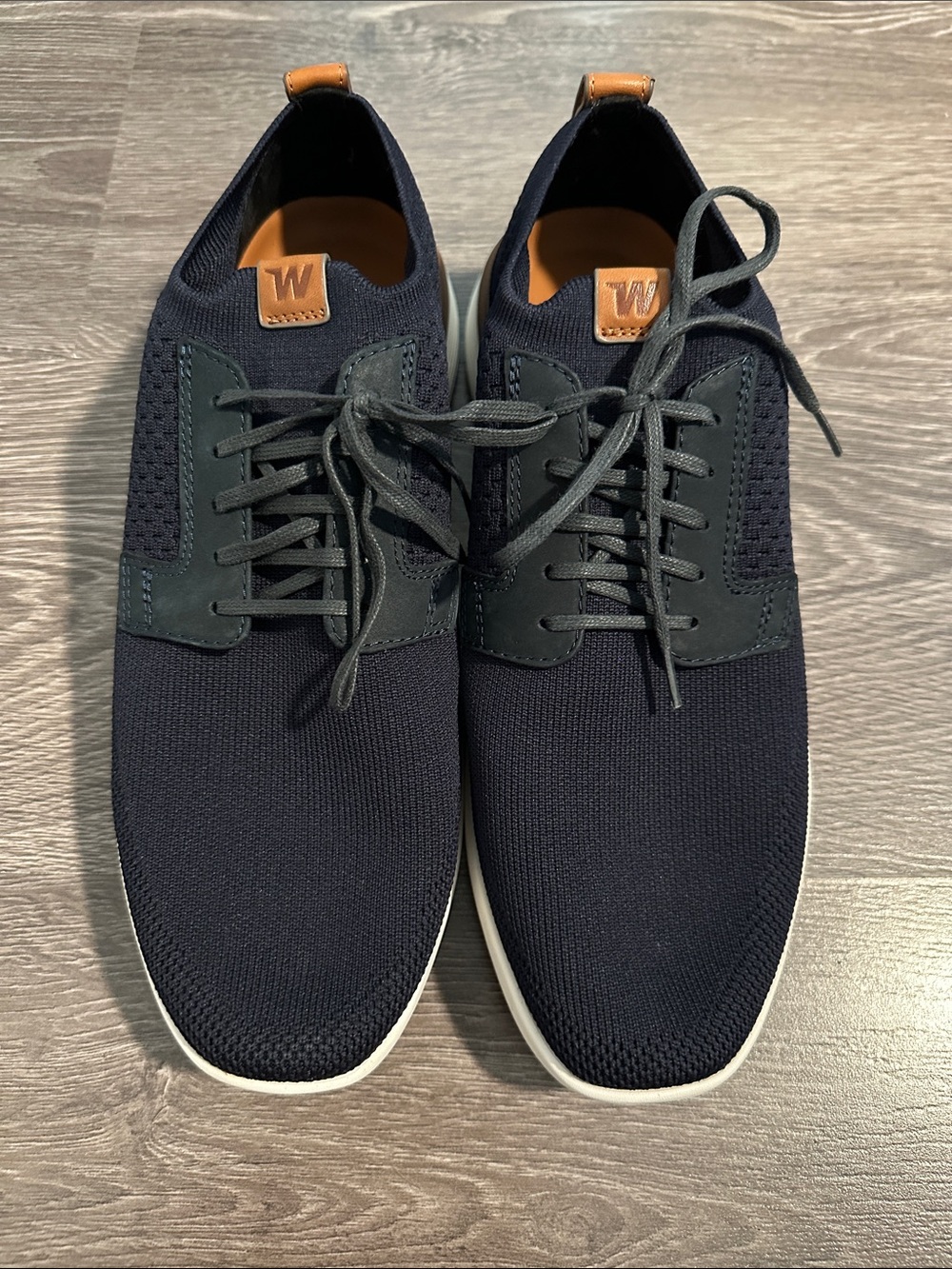 Men's Knit Lace-Up Sneakers in Navy with Tan Pull Tabs